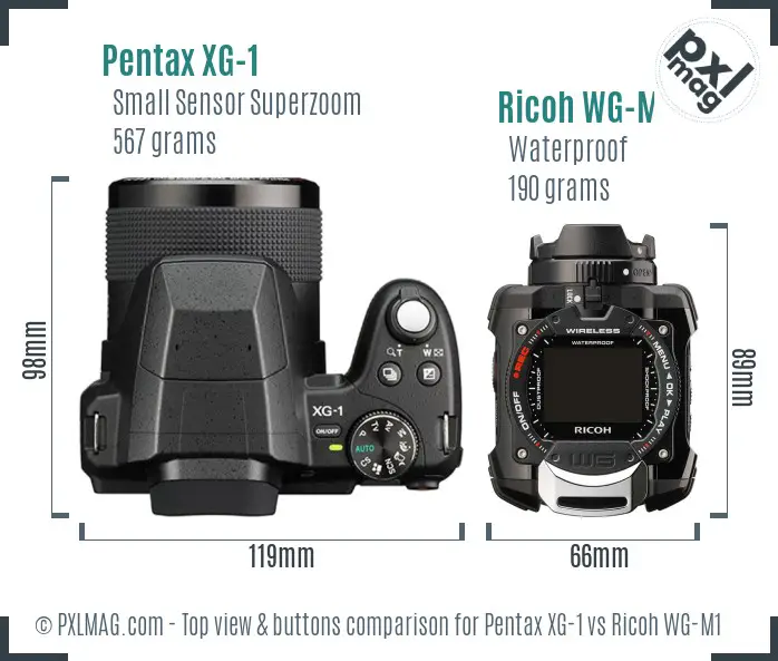 Pentax XG-1 vs Ricoh WG-M1 top view buttons comparison