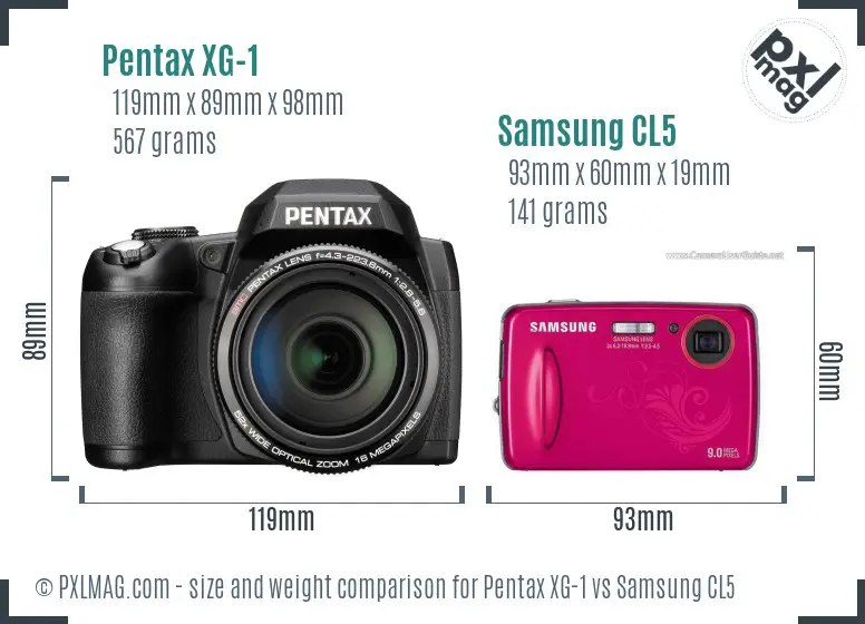 Pentax XG-1 vs Samsung CL5 size comparison