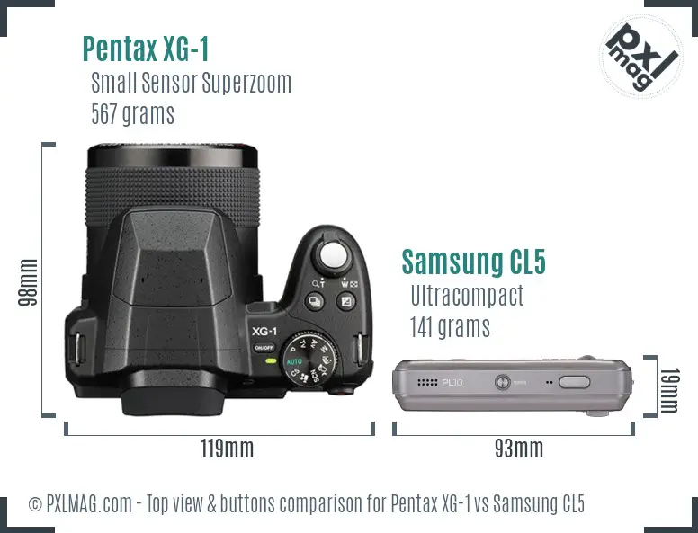 Pentax XG-1 vs Samsung CL5 top view buttons comparison