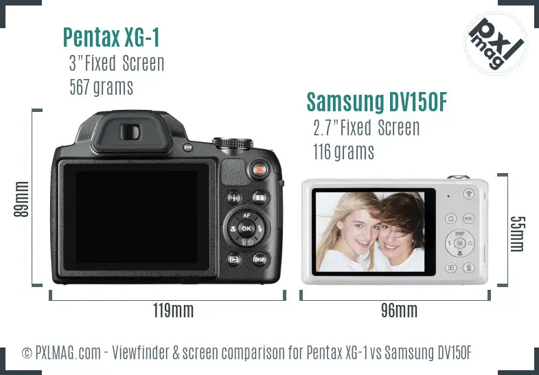 Pentax XG-1 vs Samsung DV150F Screen and Viewfinder comparison