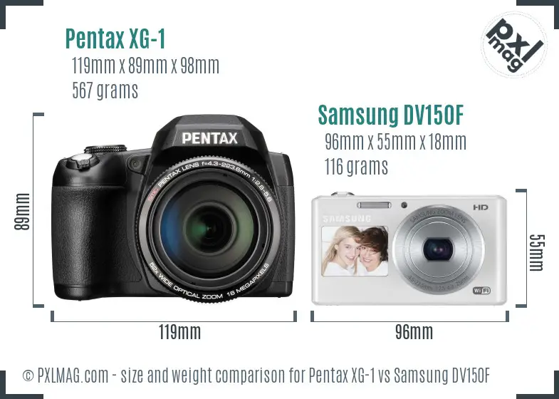 Pentax XG-1 vs Samsung DV150F size comparison