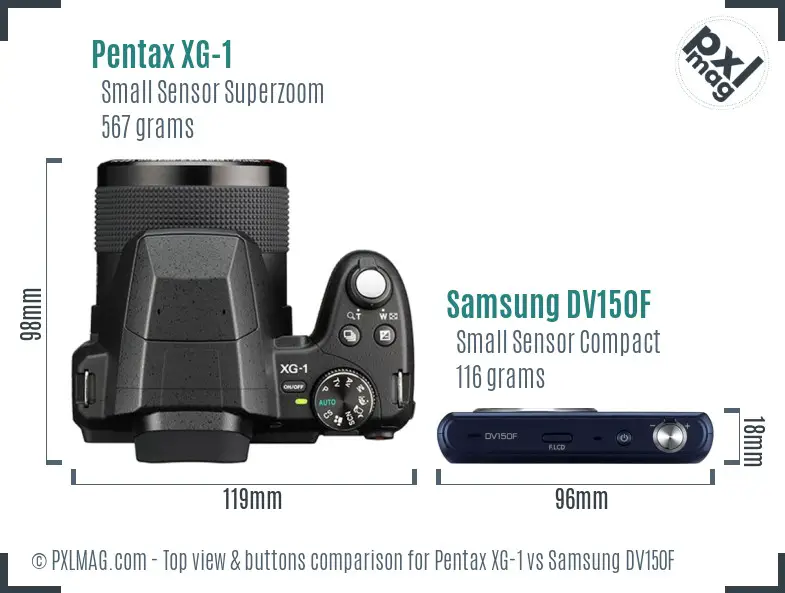 Pentax XG-1 vs Samsung DV150F top view buttons comparison