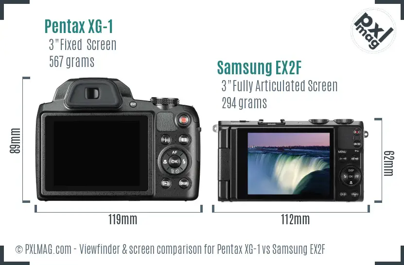 Pentax XG-1 vs Samsung EX2F Screen and Viewfinder comparison