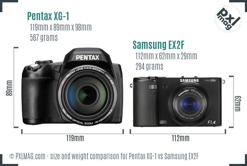 Pentax XG-1 vs Samsung EX2F size comparison
