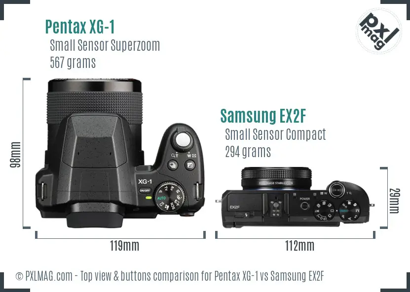 Pentax XG-1 vs Samsung EX2F top view buttons comparison