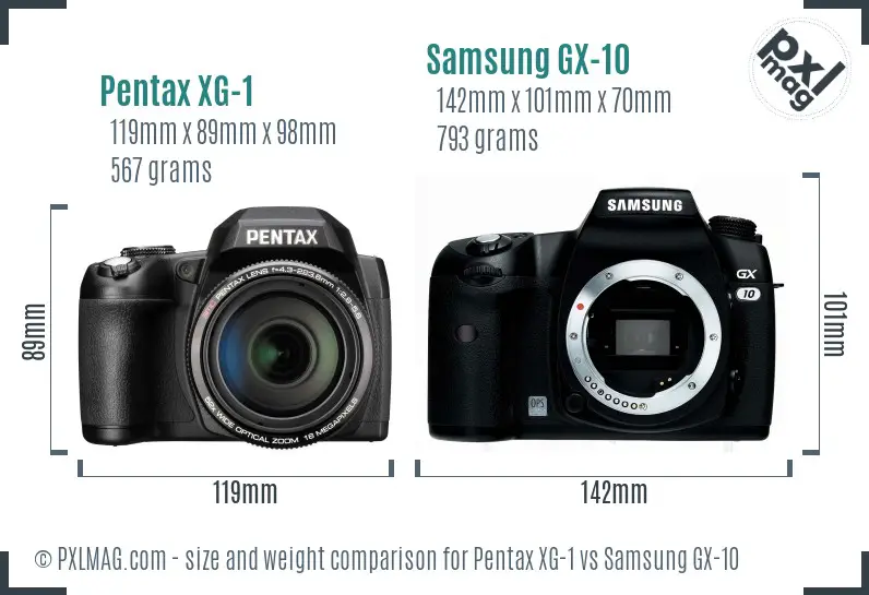 Pentax XG-1 vs Samsung GX-10 size comparison