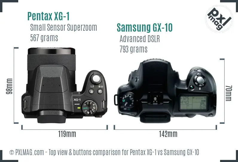 Pentax XG-1 vs Samsung GX-10 top view buttons comparison