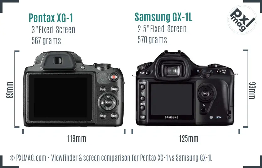 Pentax XG-1 vs Samsung GX-1L Screen and Viewfinder comparison