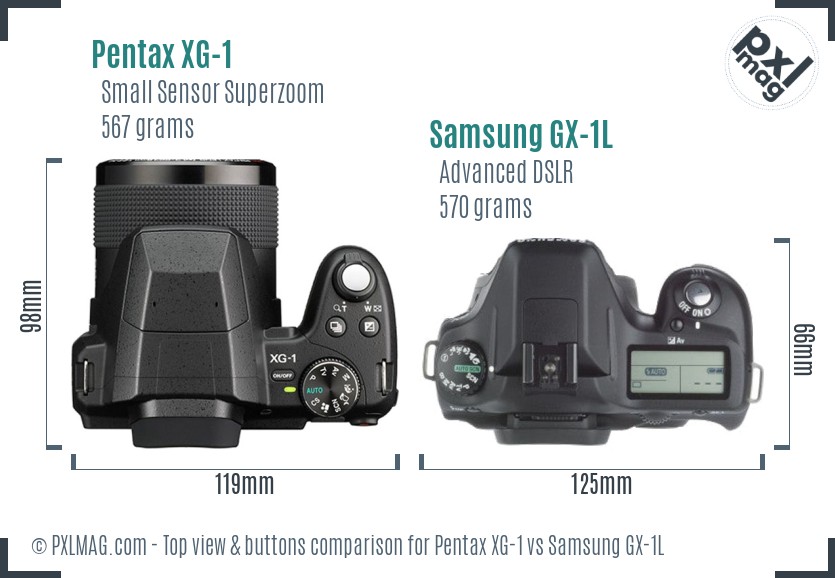 Pentax XG-1 vs Samsung GX-1L top view buttons comparison