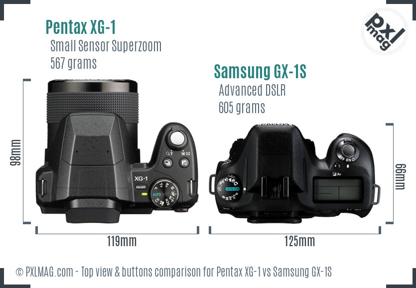 Pentax XG-1 vs Samsung GX-1S top view buttons comparison
