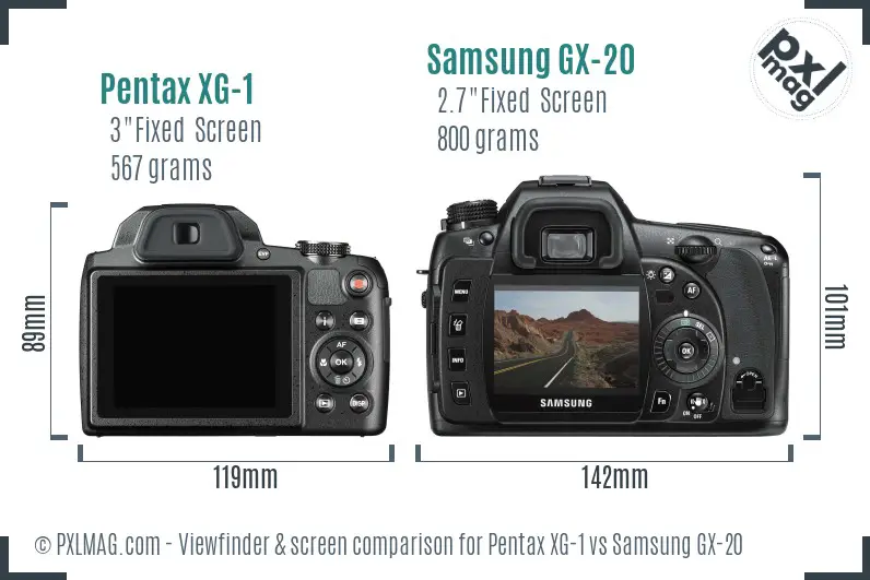 Pentax XG-1 vs Samsung GX-20 Screen and Viewfinder comparison Pentax XG-1 vs Samsung GX-20 Screen and Viewfinder comparison