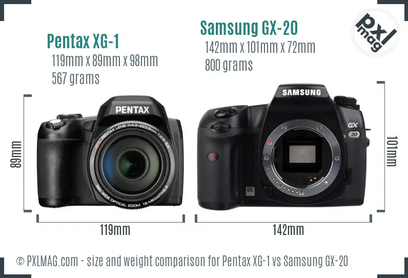 Pentax XG-1 vs Samsung GX-20 size comparison
