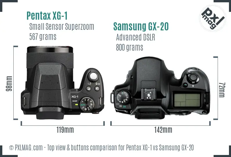 Pentax XG-1 vs Samsung GX-20 top view buttons comparison