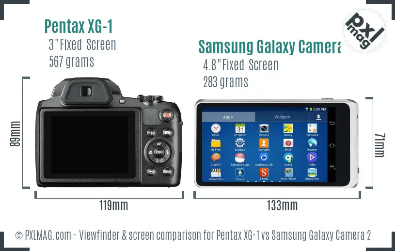Pentax XG-1 vs Samsung Galaxy Camera 2 Screen and Viewfinder comparison