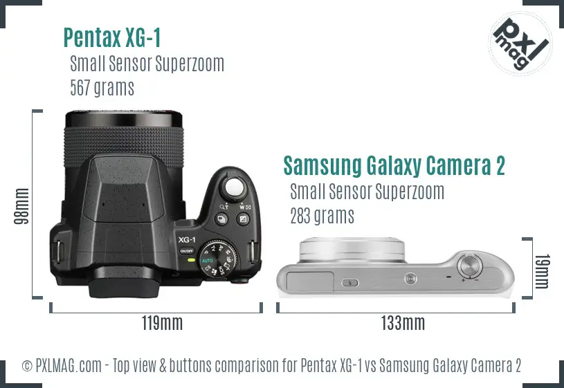 Pentax XG-1 vs Samsung Galaxy Camera 2 top view buttons comparison