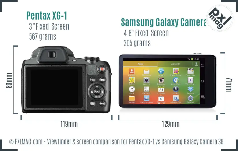 Pentax XG-1 vs Samsung Galaxy Camera 3G Screen and Viewfinder comparison