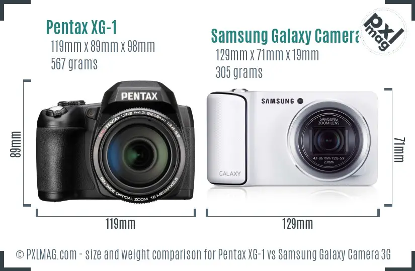 Pentax XG-1 vs Samsung Galaxy Camera 3G size comparison