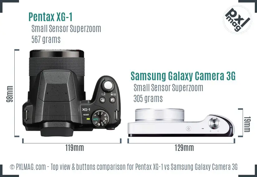Pentax XG-1 vs Samsung Galaxy Camera 3G top view buttons comparison