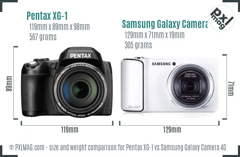 Pentax XG-1 vs Samsung Galaxy Camera 4G size comparison