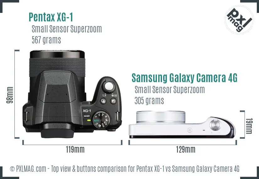 Pentax XG-1 vs Samsung Galaxy Camera 4G top view buttons comparison