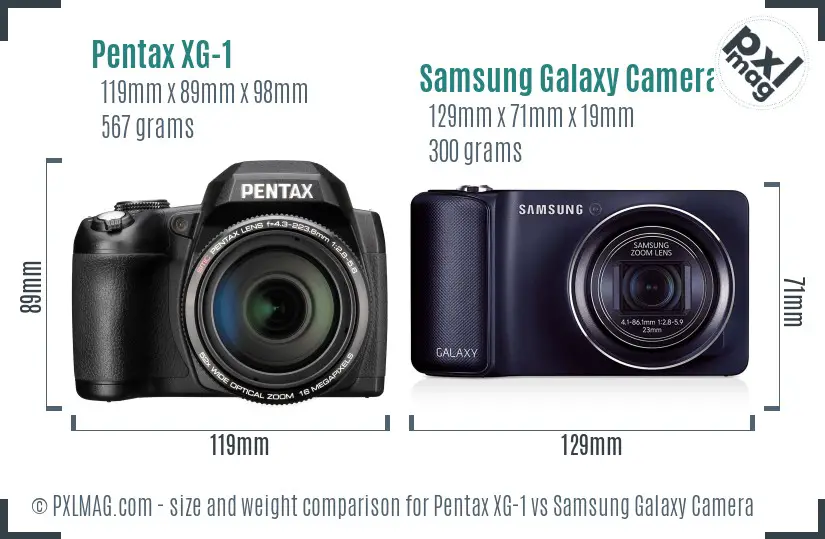 Pentax XG-1 vs Samsung Galaxy Camera size comparison
