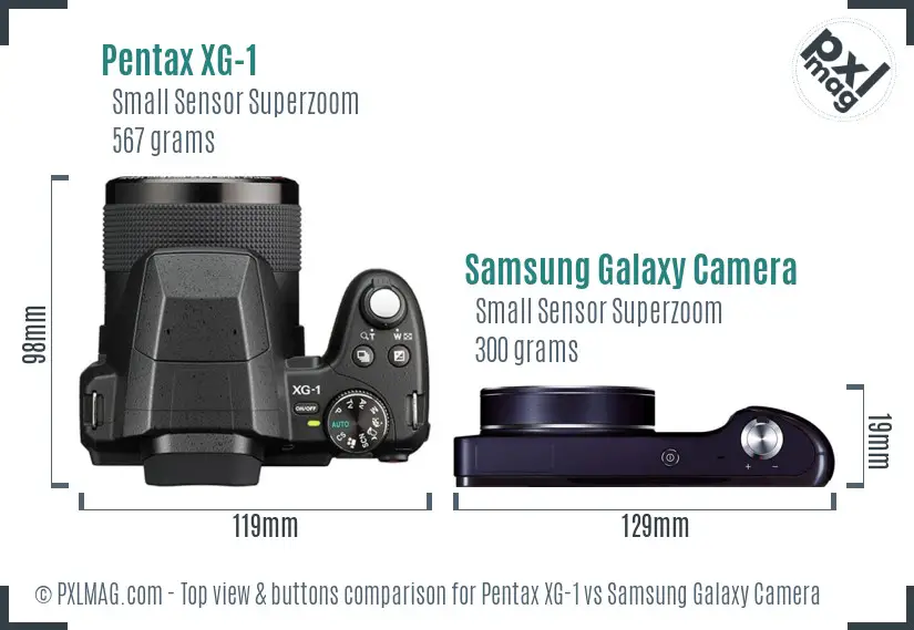 Pentax XG-1 vs Samsung Galaxy Camera top view buttons comparison