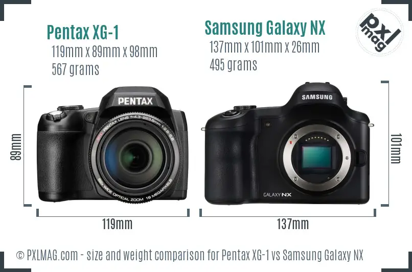 Pentax XG-1 vs Samsung Galaxy NX size comparison