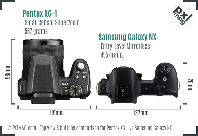 Pentax XG-1 vs Samsung Galaxy NX top view buttons comparison