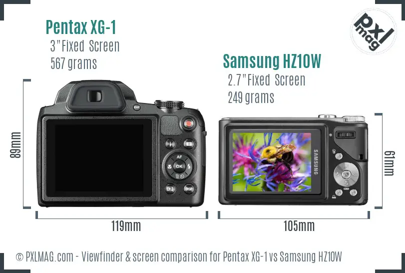 Pentax XG-1 vs Samsung HZ10W Screen and Viewfinder comparison