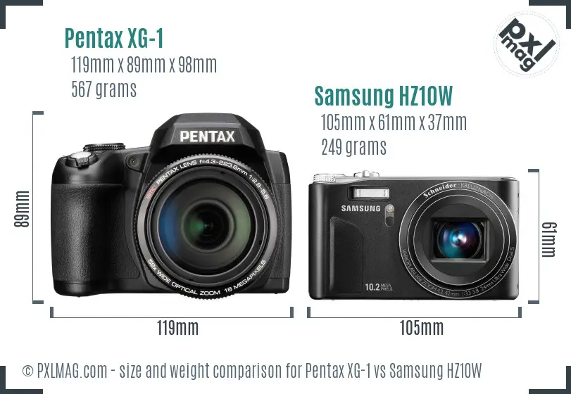 Pentax XG-1 vs Samsung HZ10W size comparison