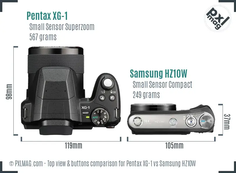 Pentax XG-1 vs Samsung HZ10W top view buttons comparison