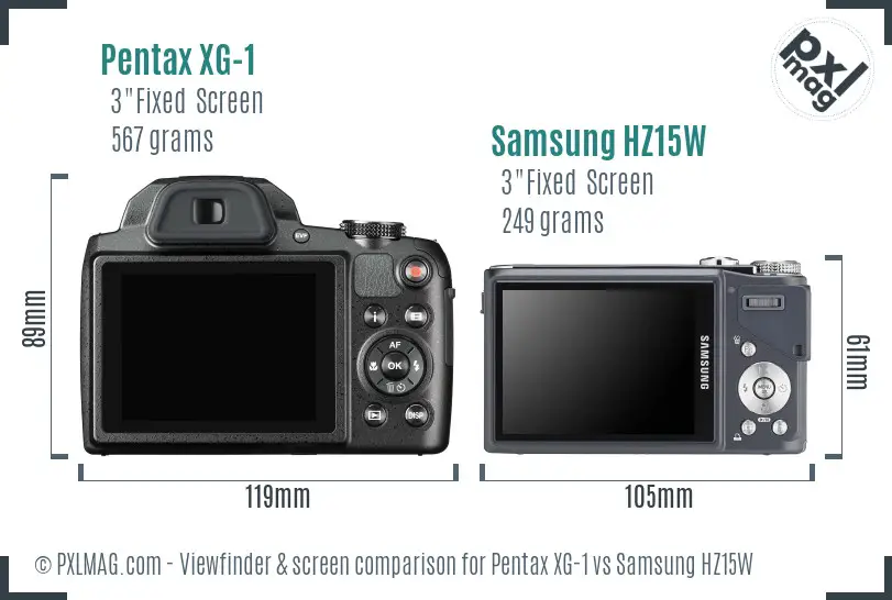 Pentax XG-1 vs Samsung HZ15W Screen and Viewfinder comparison