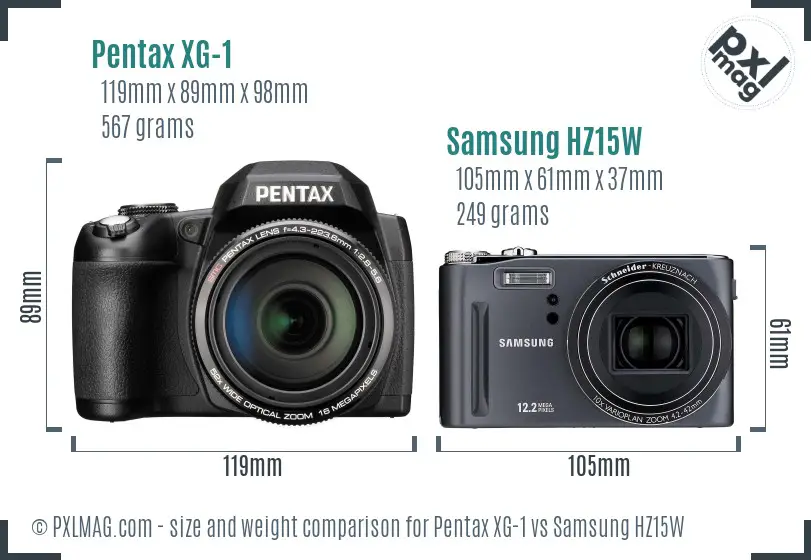 Pentax XG-1 vs Samsung HZ15W size comparison