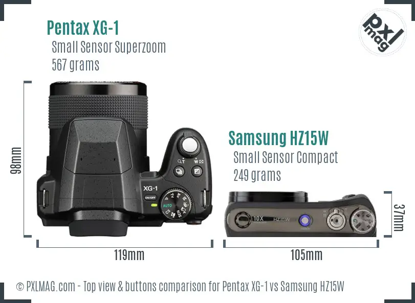 Pentax XG-1 vs Samsung HZ15W top view buttons comparison