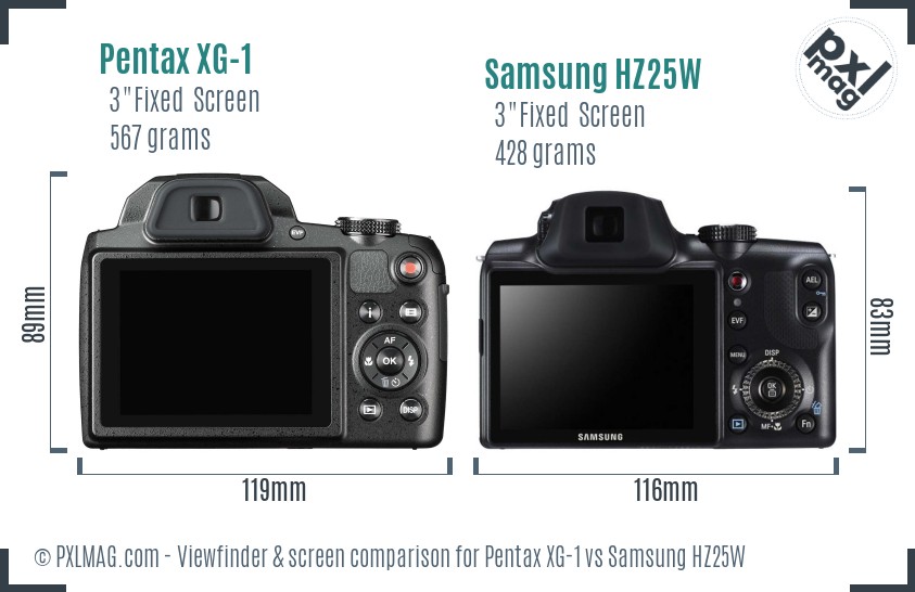Pentax XG-1 vs Samsung HZ25W Screen and Viewfinder comparison