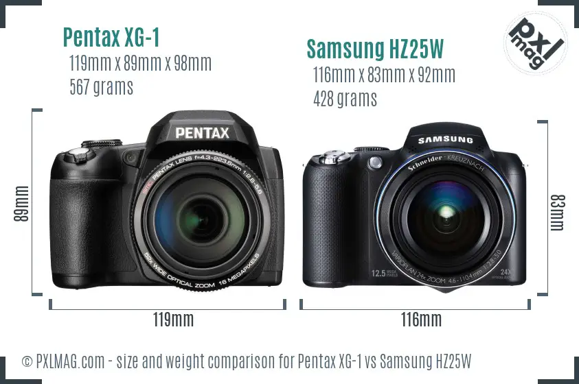 Pentax XG-1 vs Samsung HZ25W size comparison