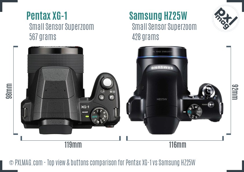 Pentax XG-1 vs Samsung HZ25W top view buttons comparison