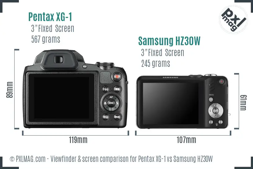 Pentax XG-1 vs Samsung HZ30W Screen and Viewfinder comparison