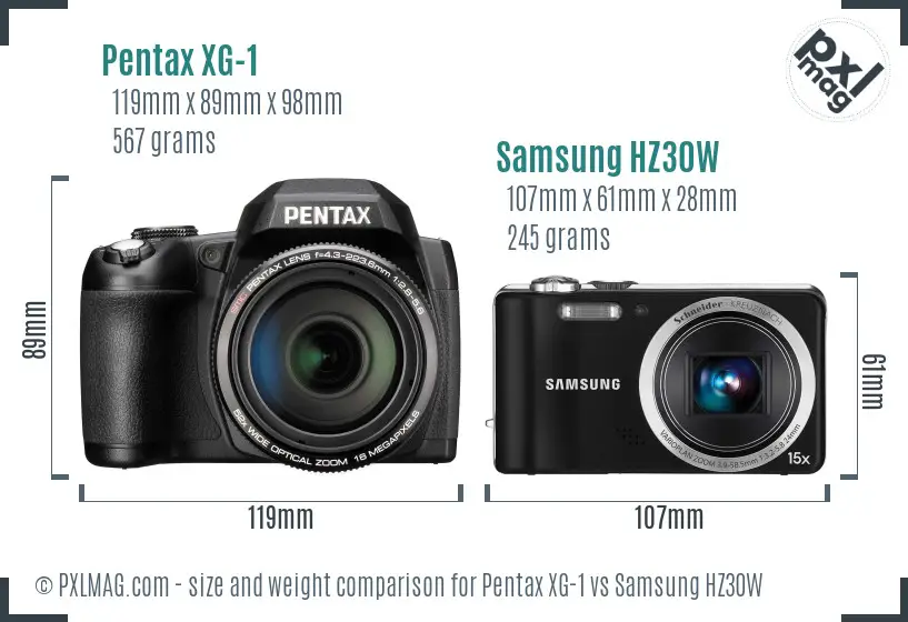 Pentax XG-1 vs Samsung HZ30W size comparison