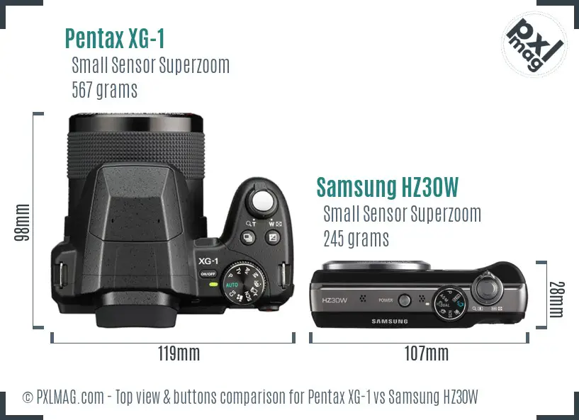 Pentax XG-1 vs Samsung HZ30W top view buttons comparison
