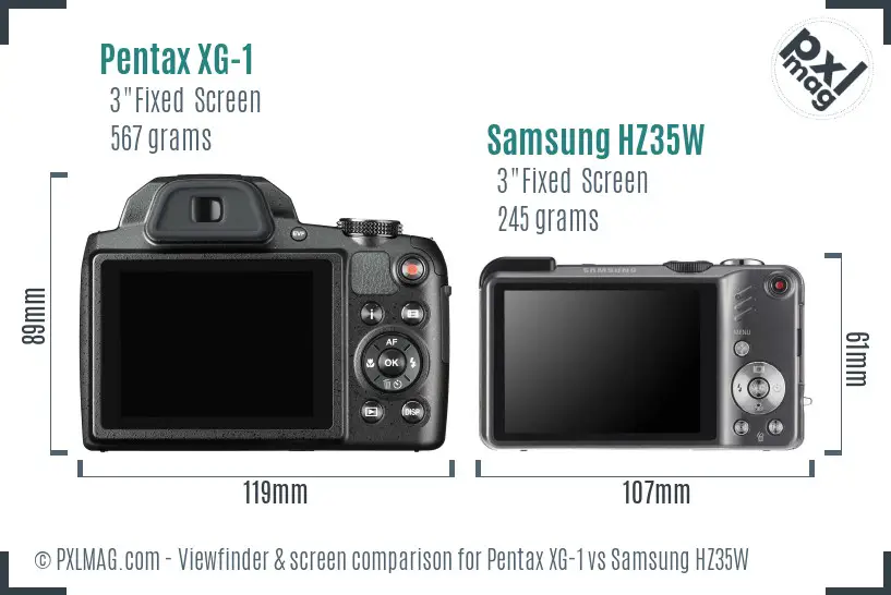 Pentax XG-1 vs Samsung HZ35W Screen and Viewfinder comparison