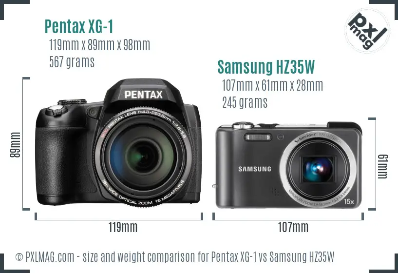 Pentax XG-1 vs Samsung HZ35W size comparison