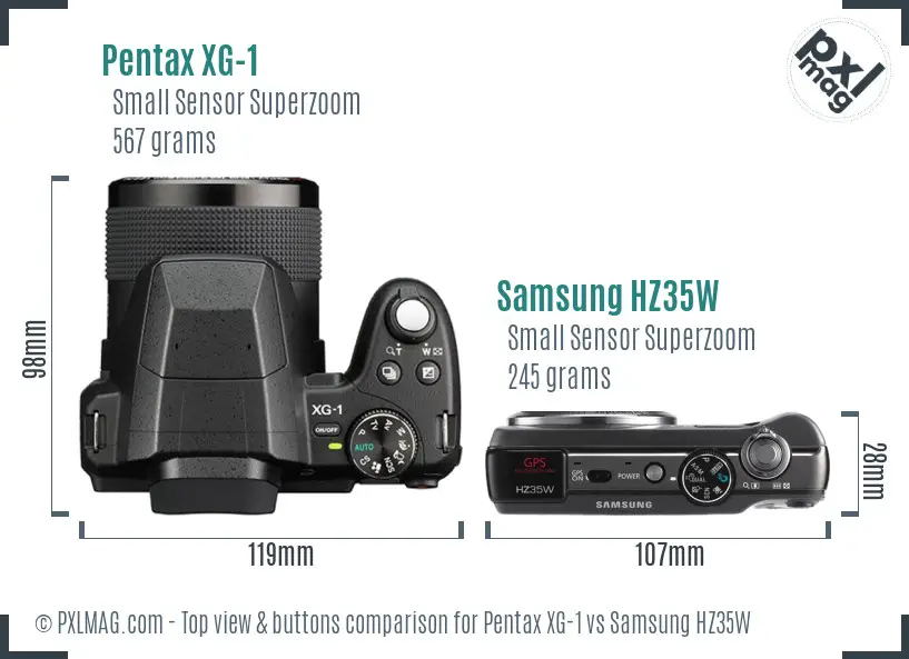 Pentax XG-1 vs Samsung HZ35W top view buttons comparison