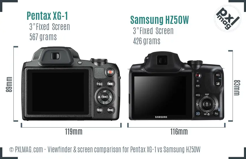 Pentax XG-1 vs Samsung HZ50W Screen and Viewfinder comparison