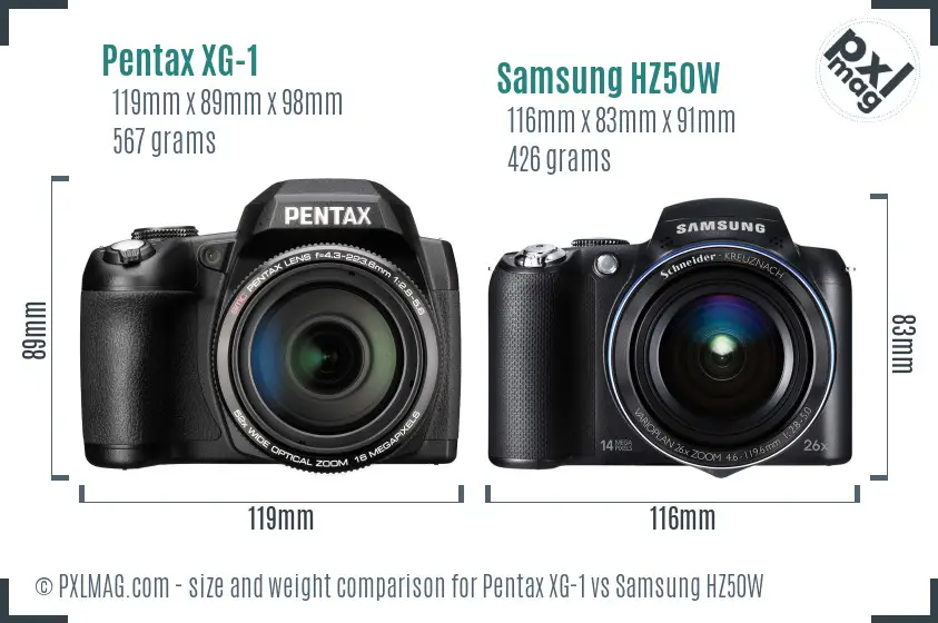 Pentax XG-1 vs Samsung HZ50W size comparison