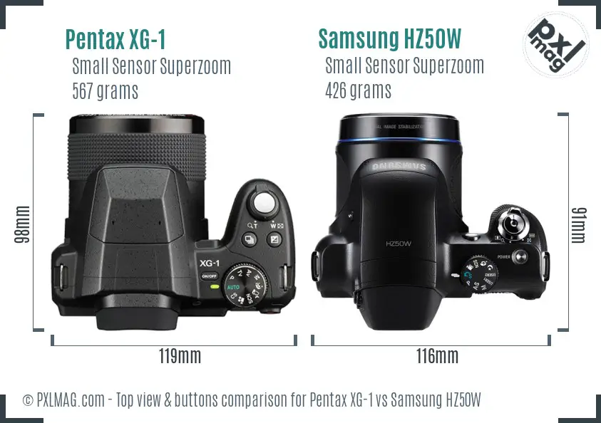 Pentax XG-1 vs Samsung HZ50W top view buttons comparison