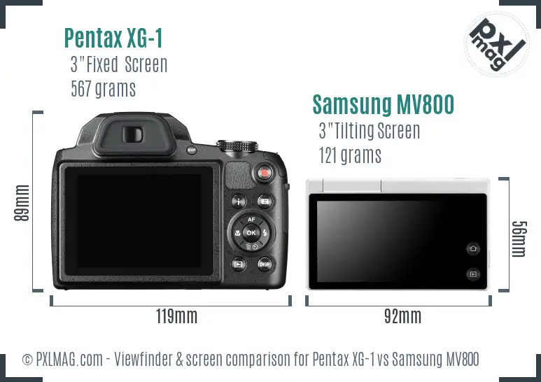 Pentax XG-1 vs Samsung MV800 Screen and Viewfinder comparison