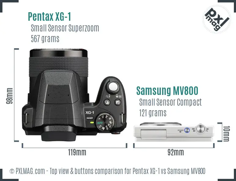 Pentax XG-1 vs Samsung MV800 top view buttons comparison