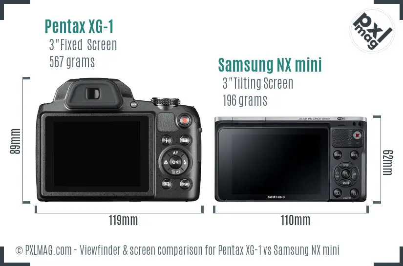 Pentax XG-1 vs Samsung NX mini Screen and Viewfinder comparison
