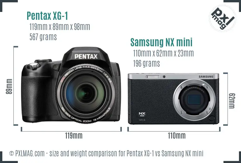 Pentax XG-1 vs Samsung NX mini size comparison